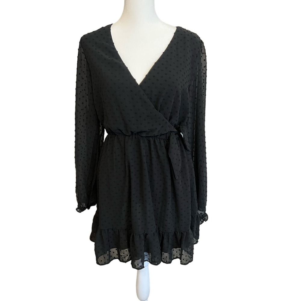 Pink Diamond Brand Long Sheer Sleeve A line Black Mini Dress Sz 6